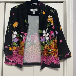Erin London Floral Print Blazer Jacket Open Front Career Small‎